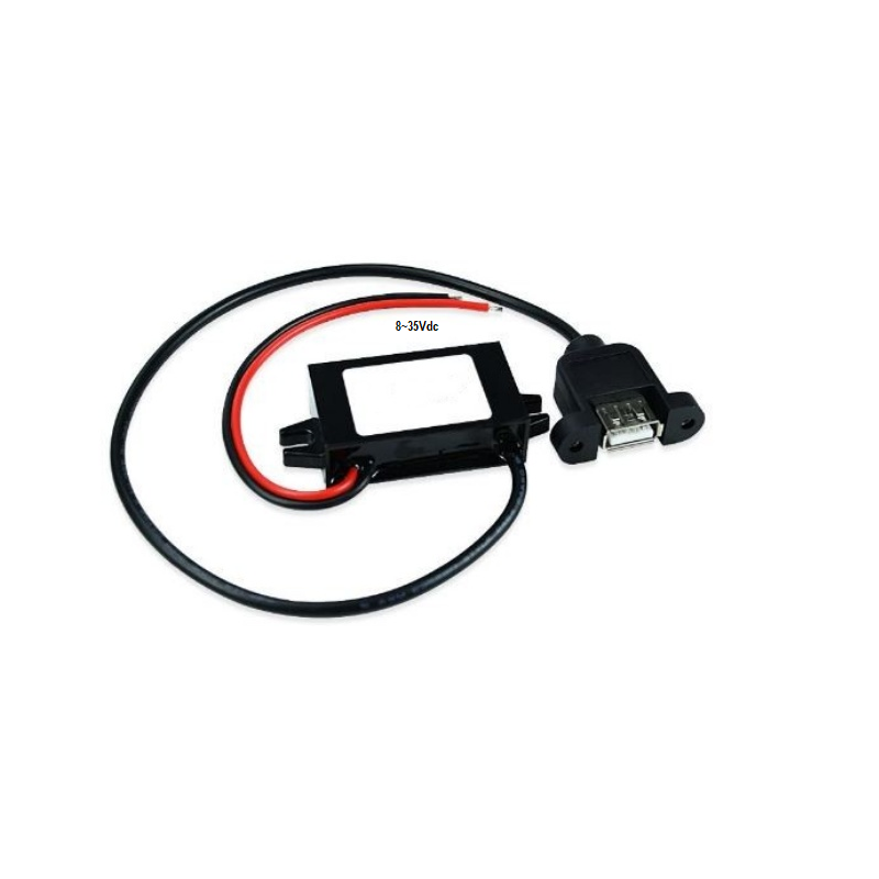DC / DC-omvandlare från 8-35VDC till 5VDC USB honkontakt. USB-UTTAG med 5v