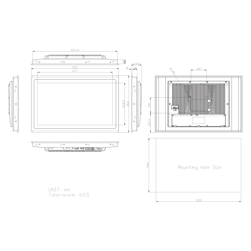 Industriell 21.5 Touch Panel PC med Intel i3/i5, RS232, DC 9-36V Touch