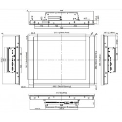 19 "Panelmontering VESA TFT-LCD, projicerad kapacitiv touch, IP65 Front VGA, DP, DVI-D 12,24,48VDC