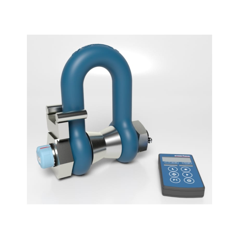 Trådlös lastcell i rostfritt stål som shackle (shackle) för kran, tråd-stag och liknande.