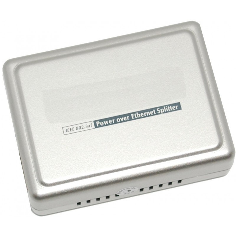 PoE Splitter - Data + PoE in och Data ut och växlar till 5VDC eller 12VDC ut - 15 Watt.