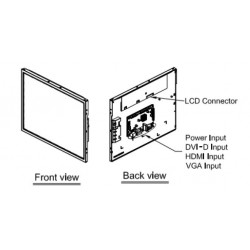 15" TFT öppen ram Panel 1600 nits, DVI-I (VGA), HDMI, DisplayPort,