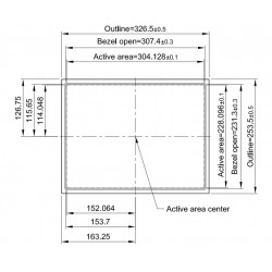 15" TFT öppen ram Panel 1600 nits, DVI-I (VGA), HDMI, DisplayPort,