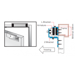 Z-fäste till DOOR-MAGNET-V8. 3 delar i extruderad aluminium. För inre dörren