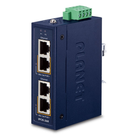 2 x PoE+ injektor 2 x PoE+ PSE og 2 x LAN. Gigabit. Mid-span injektor
