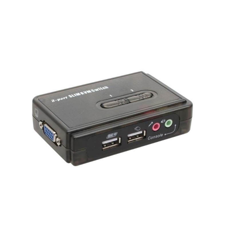 Kompakt 2-portars KVM-switch med USB & VGA, högupplöst 2048x1536