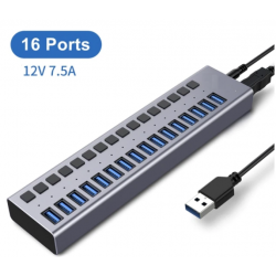 16 portar USB 3.0 -laddare med HUB. Laddar med upp till 1 amp per port.