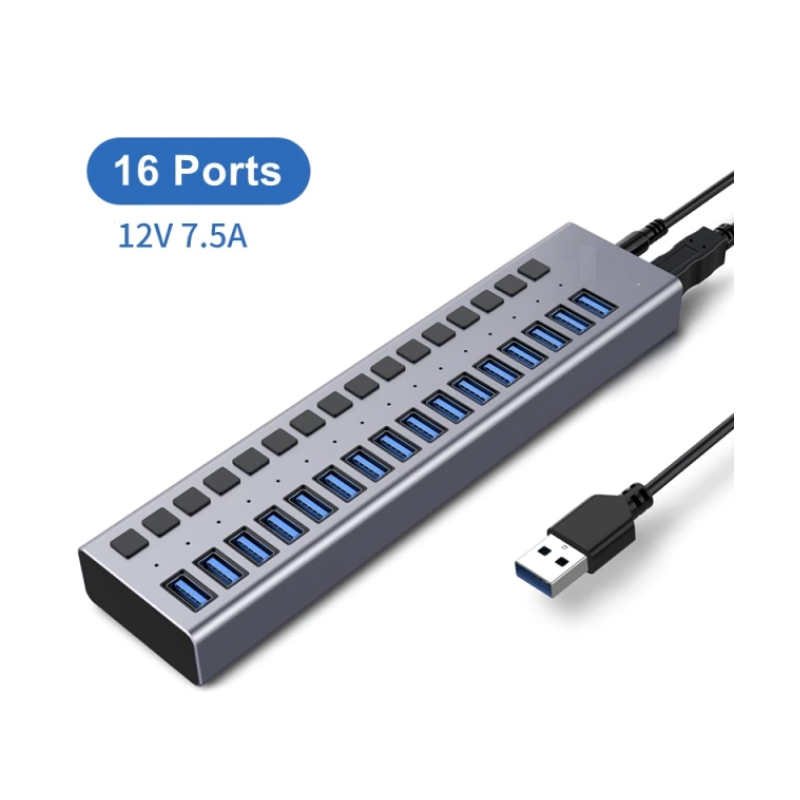 16 portar USB 3.0 -laddare med HUB. Laddar med upp till 1 amp per port.