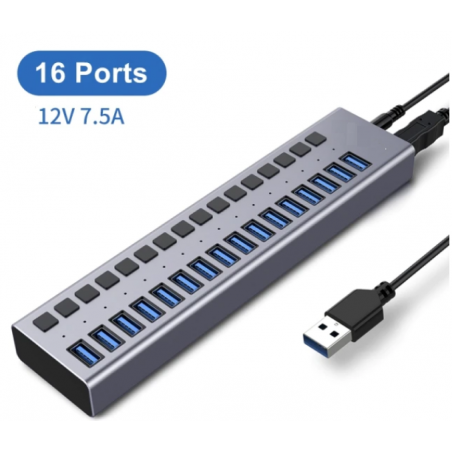 16 portar USB 3.0 -laddare med HUB. Laddar med upp till 1 amp per port.