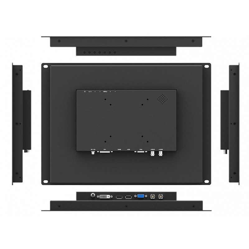 15" Industriell pekskärm med open frame eller panelfäste 300cd/m2, Vesa, touch HDMI, VGA, DVI, A/V