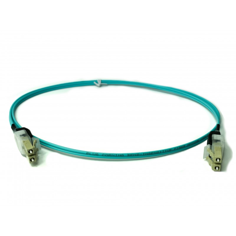 Fiberkabel, LED-ljus, Multi-läge, LC-LC, 1m, 50 / 125my, OM3, Aqua, LSZH, Duplex
