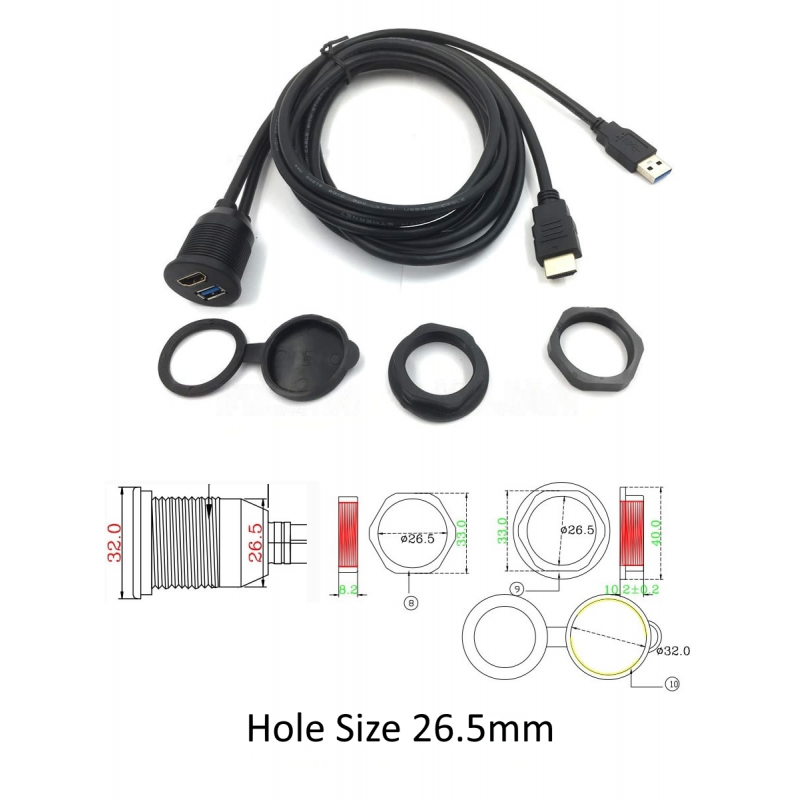 HDMI & USB 3.0 Panelförlängare - 1 meter