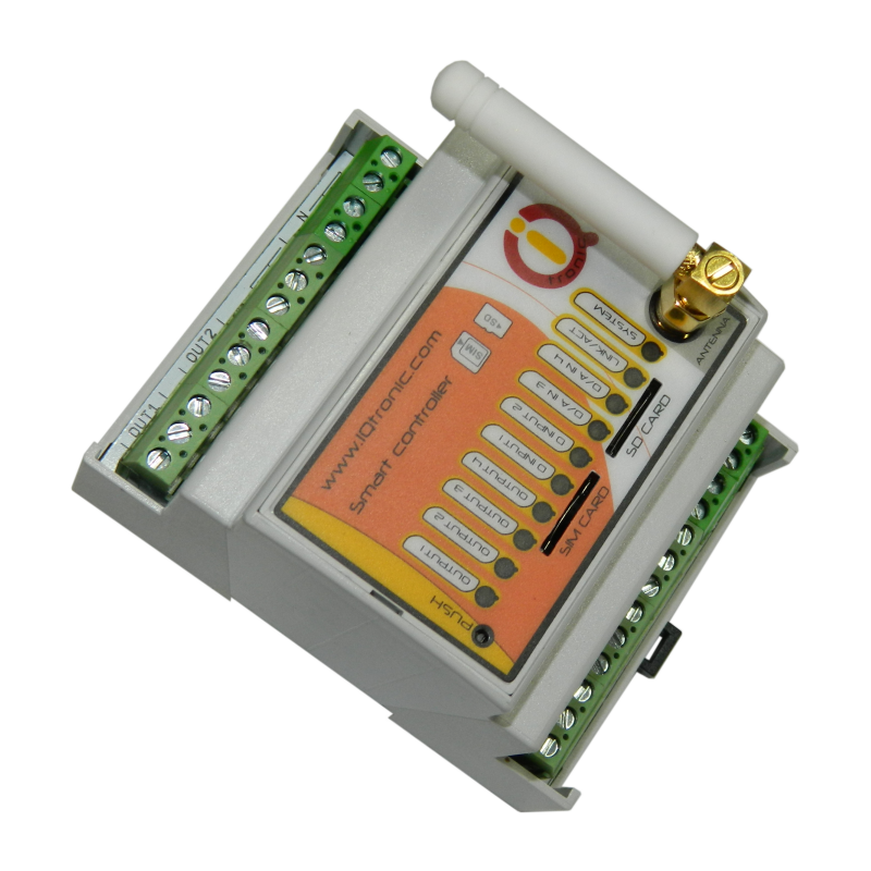 GSM-kontroll 2 reläutgångar, 2xMOS-utgång, 2x Analog 4x Digitala ingångar, 8x TemperaturmätningIQTD-GS440