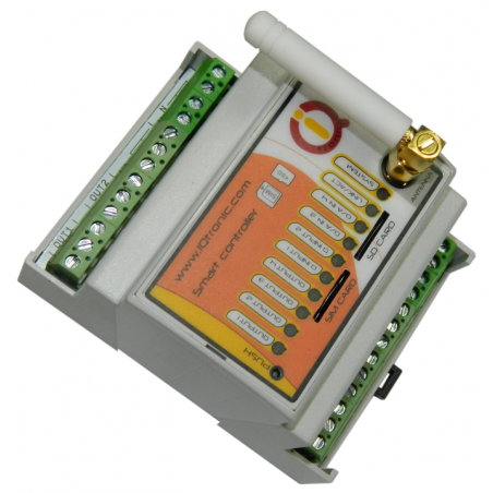 GSM-kontroll 2 reläutgångar, 2xMOS-utgång, 2x Analog 4x Digitala ingångar, 8x TemperaturmätningIQTD-GS440