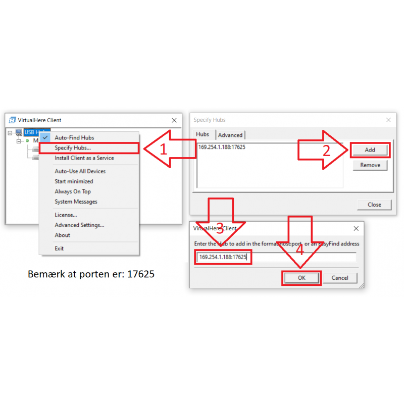 4-portars virtuell usb-server för Wi-Fi
