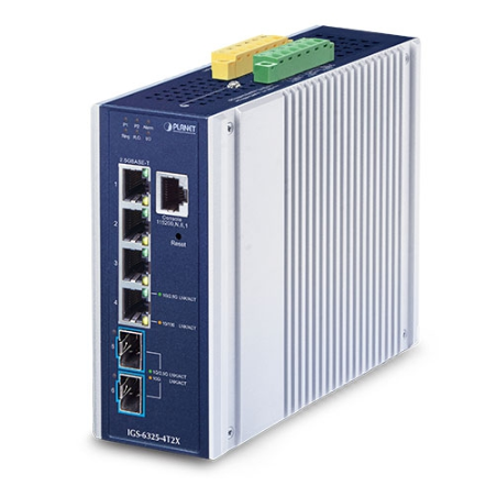 6 portar Managed switch, 4 x RJ45 10/100/1000/2500 Mbps, 2 x SFP-kortplats 1000/2500 Mbps 9-48VDC eller 24VAC matningsspänning