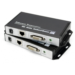 DVI KVM Extender 1080p upp till 120m över Cat 6-kabel eller TCP/IP. USB-tangentbord och mus