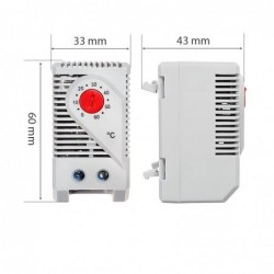 Skåpetermostat för DIN-skena montering 0 → +60 °C, NC normalt stängd, 120Vac 230Vac Temperaturreglering