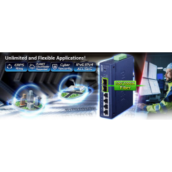 6 portar hanterad switch 4 x RJ45 10/100/1000 Mbps, 2 x 100/1000 Mbps SFP-kortplats. Redundant ring