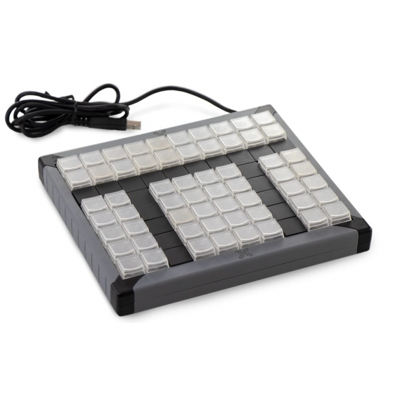 Programmerbart KVM-tangentbord med 60 tangenter. Skicka rena USB HID-koder. Lyft av nyckellocket för legender. USB.