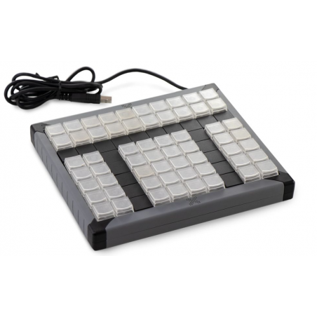 Programmerbart KVM-tangentbord med 60 tangenter. Skicka rena USB HID-koder. Lyft av nyckellocket för legender. USB.