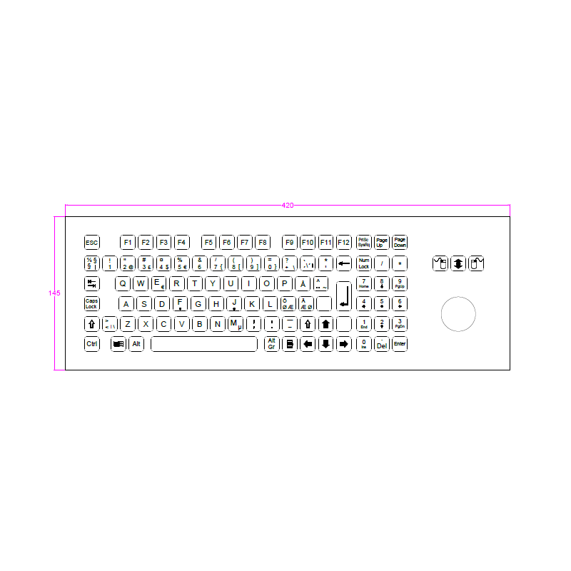 IP65 rostfritt tangentbord, styrkula. Fn-tangenter. För industriellt bruk - mycket robust och stänksäker, USB, nordisk layout