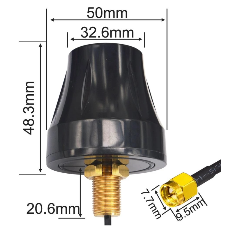 8dBi LTE Omni-antenn, 700 - 2700MHz. Mitthålsmontering. 1,5 meter kabel