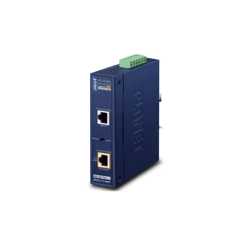 PoE Gigabit 60Watt Injektor PoE++, Utspänning ca. 50VDC, matning 48 - 54VDC, 2A. DIN