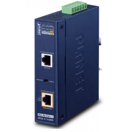 PoE Gigabit 60Watt Injektor PoE++, Utspänning ca. 50VDC, matning 48 - 54VDC, 2A. DIN