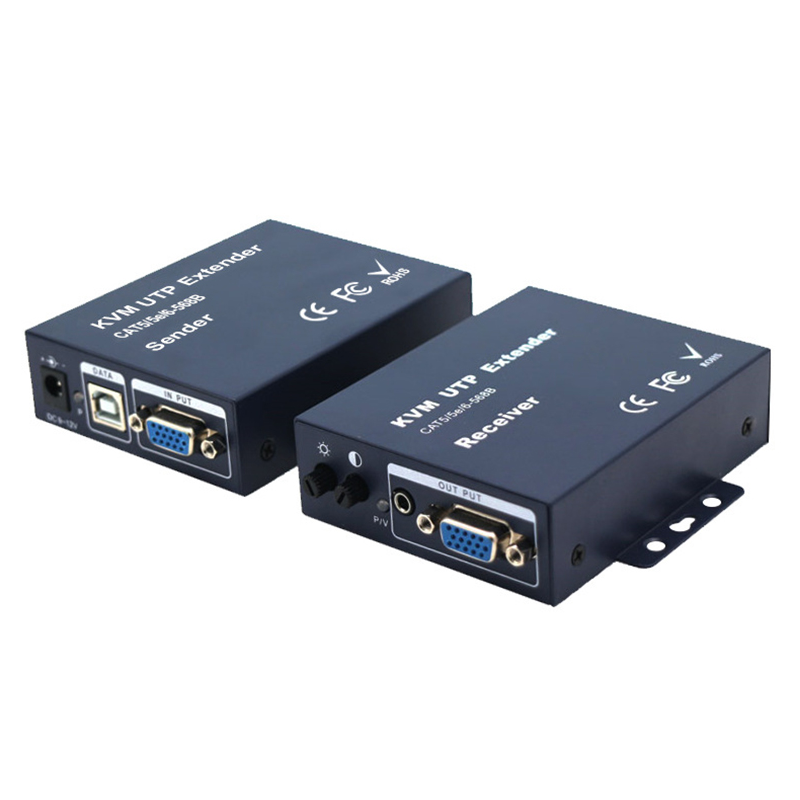 VGA KVM Extender, 100 meter via RJ45 patchkabel. USB-tangentbord och mus,