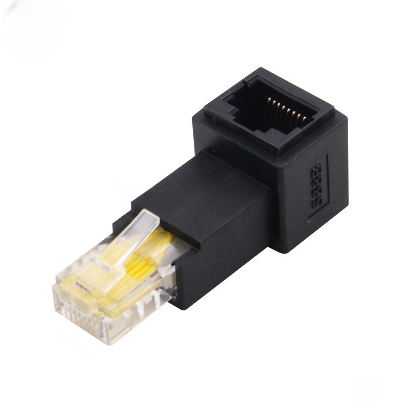 Uppåtvinklad 90° RJ45 nätverksadapter utan skärm för UTP-kablar.