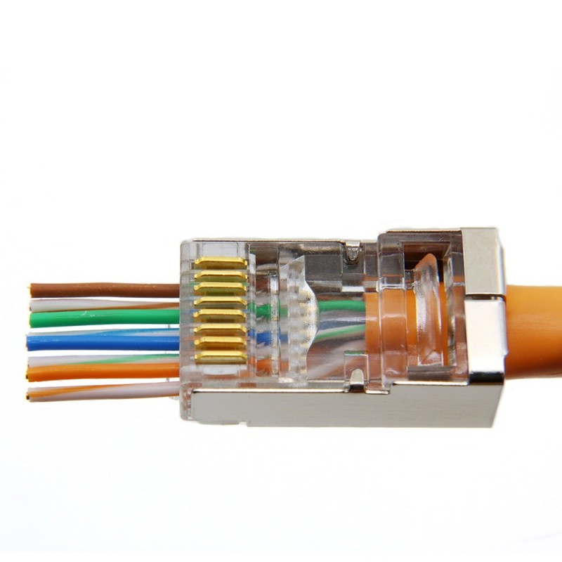 RJ45-kontakt Kat. 6 STP 1,1 mm. Med recension för kapning av toppar