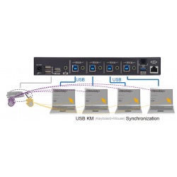 4-portars USB-kontrollerad mus och tangentbord mellan de 4 datorerna - sömlös roaming