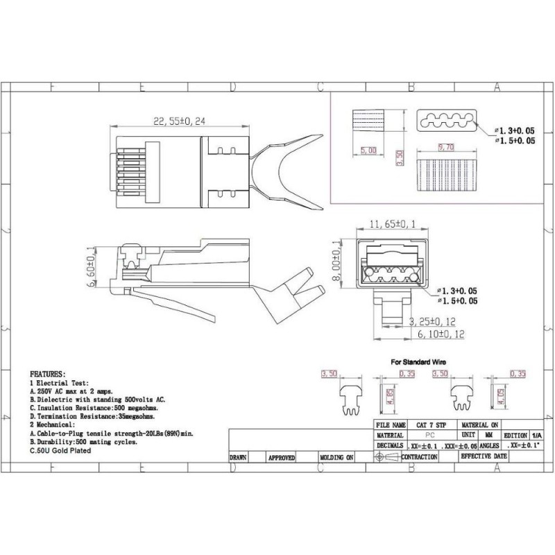 RJ45-kontakt: STP CAT6A/CAT7/CAT8, guldpläterad, 1,5 mm hål | Silver
