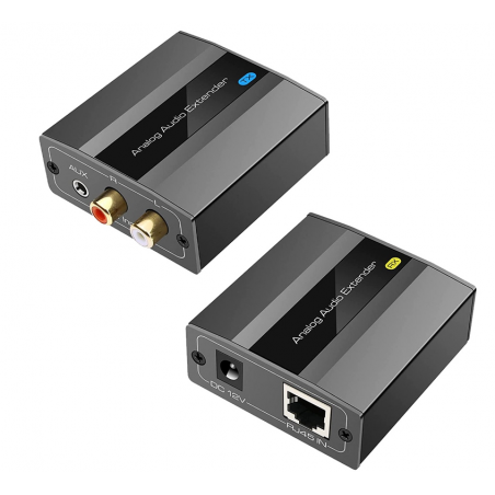 Ljudförlängare med lång räckvidd: RJ45, RCA/3,5 mm, punkt-till-punkt upp till 450M