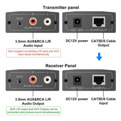 Ljudförlängare med lång räckvidd: RJ45, RCA/3,5 mm, punkt-till-punkt upp till 450M