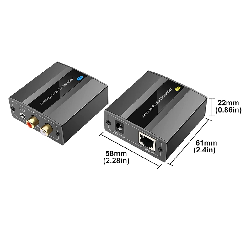 Ljudförlängare med lång räckvidd: RJ45, RCA/3,5 mm, punkt-till-punkt upp till 450M