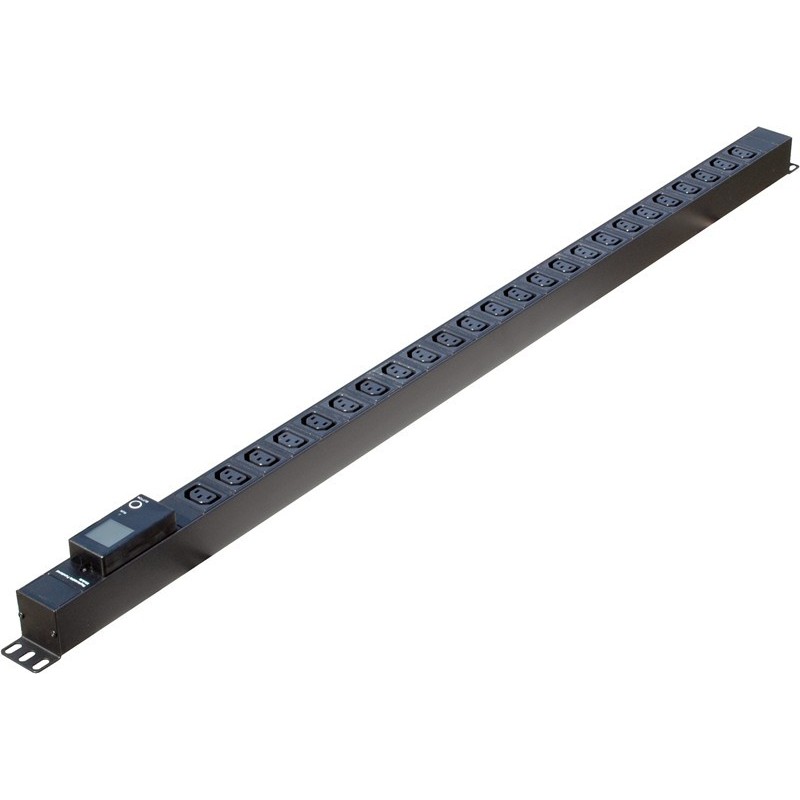 Strömställare för 19 "rackskåp, 24 x IEC C-13 kvinnlig kontakt, 16A CEE hane kontakt, LCD-skärm för spänning, effekt, kWh, sv