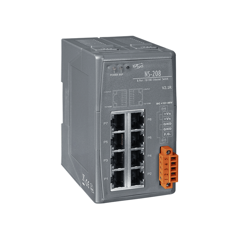 8 ports switch 10/100 RJ45 DIN - Unhaneaged, 10-30VDC