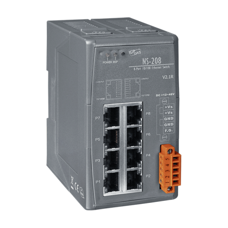 8 ports switch 10/100 RJ45 DIN - Unhaneaged, 10-30VDC