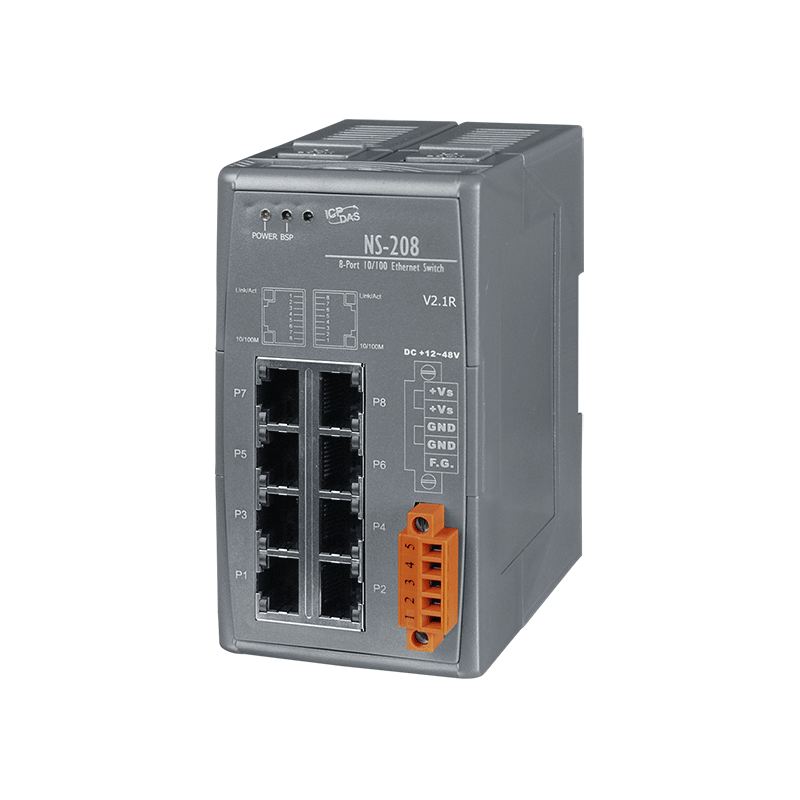 8 ports switch 10/100 RJ45 DIN - Unhaneaged, 10-30VDC