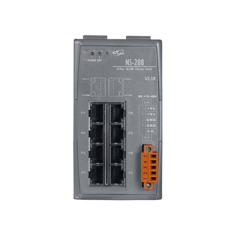 8 ports switch 10/100 RJ45 DIN - Unhaneaged, 10-30VDC