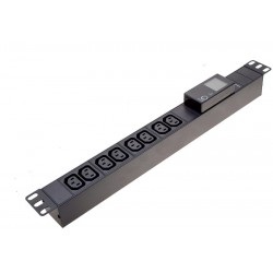 PDU Strømskinne med LCD display 8x C13 IEC hun stik, Strøm- Spænding og effekmåling