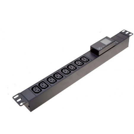 PDU Strømskinne med LCD display 8x C13 IEC hun stik, Strøm- Spænding og effekmåling