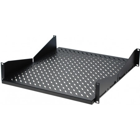 Slitstark 2U svart stålhylla för 19 rackskåp, 43cm