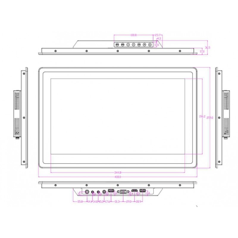 15,6" TFT 1000nits-skärm, hög ljusstyrka med VESA-fäste eller panelfäste 12Vdc - 24Vdc