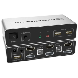 2-portars 4K@60Hz Dual Head HDMI och DisplayPort KVM-switch, 3840 x 2160 60Hz, USB2.0