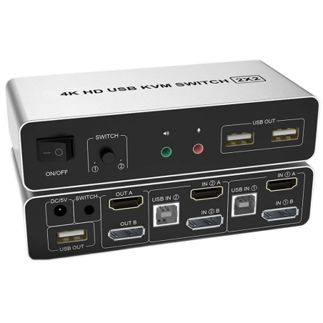 2-portars 4K@60Hz Dual Head HDMI och DisplayPort KVM-switch, 3840 x 2160 60Hz, USB2.0