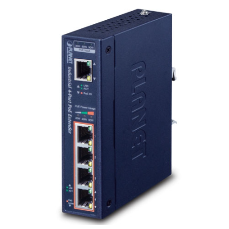 PoE++ förlängare / Extender PD över Cat6 och uppåt, upp till 200 meter, PoE++ in och 4 x PoE+ ut