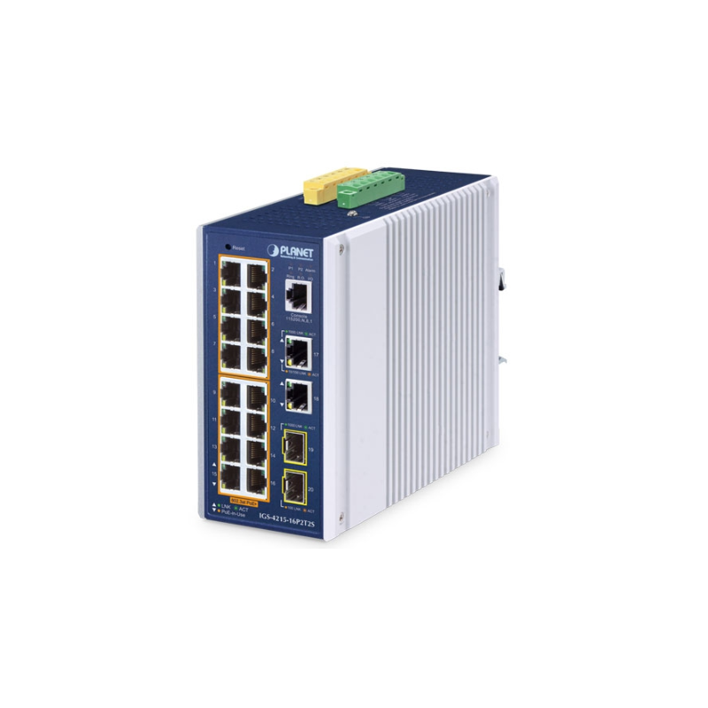 20 portar Managed switch - 16 x RJ45 10/100/1000Mbit PoE+ 2 x RJ45, 2 x Gbit SFP-kortplats